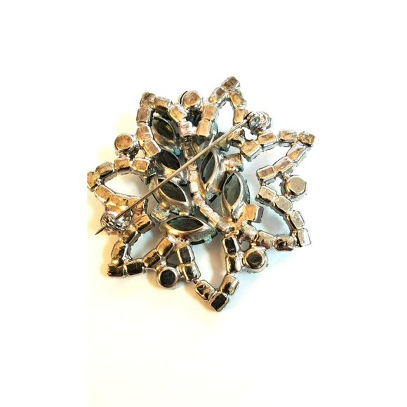 Vintage Silver Green AB Gemstones Green Rhinestone Accents Raised Women's Brooch - Picture 7 of 7